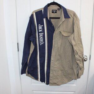 Jack Daniels Mens XL Long Sleeve Button Down Embroidered Blue And Tan